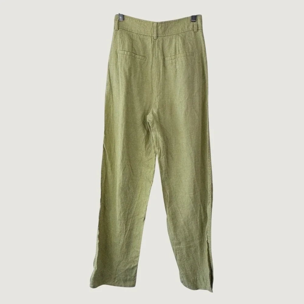Everlane Linen Pleated Pants Womens‎ 00 Green High Waisted Minimalist Trousers